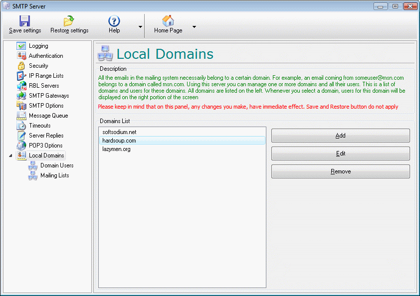1st SMTP Server Screenshot