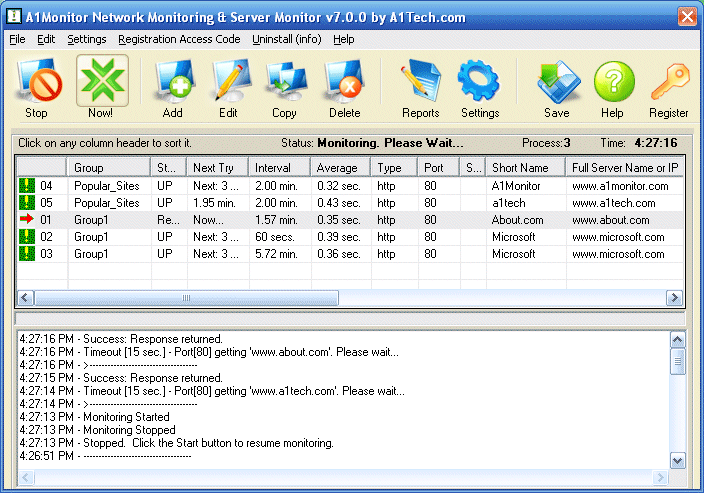 A1Monitor Network Monitor TCP or Web Screenshot