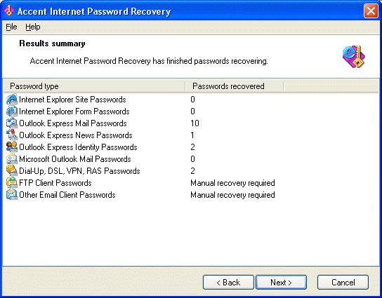 Accent Internet Password Recovery Screenshot