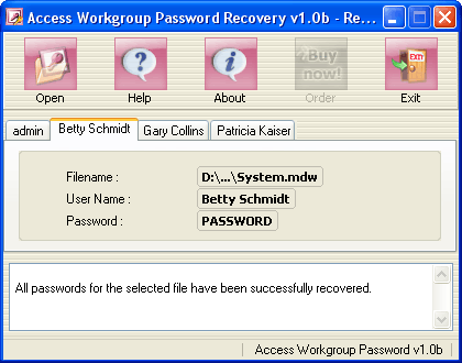 Access Workgroup Password Recovery Screenshot