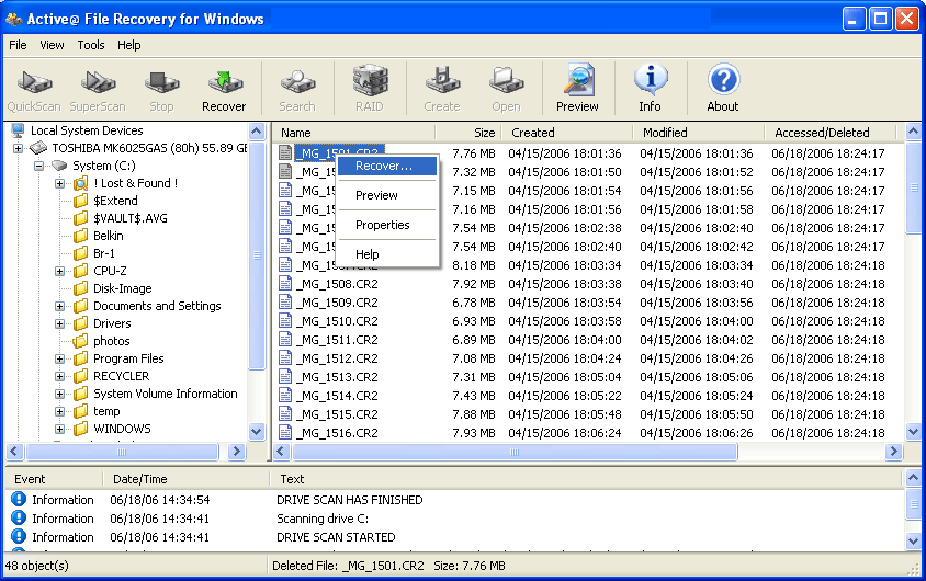 Active File Recovery for Windows Screenshot