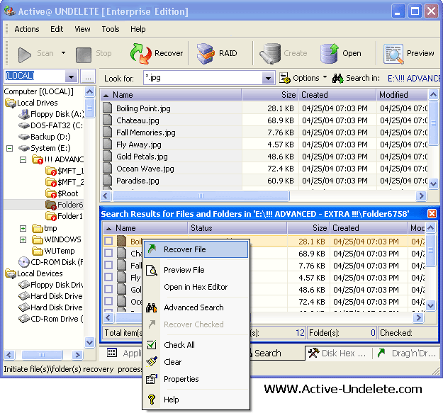 Active UNDELETE - Data Recovery Screenshot