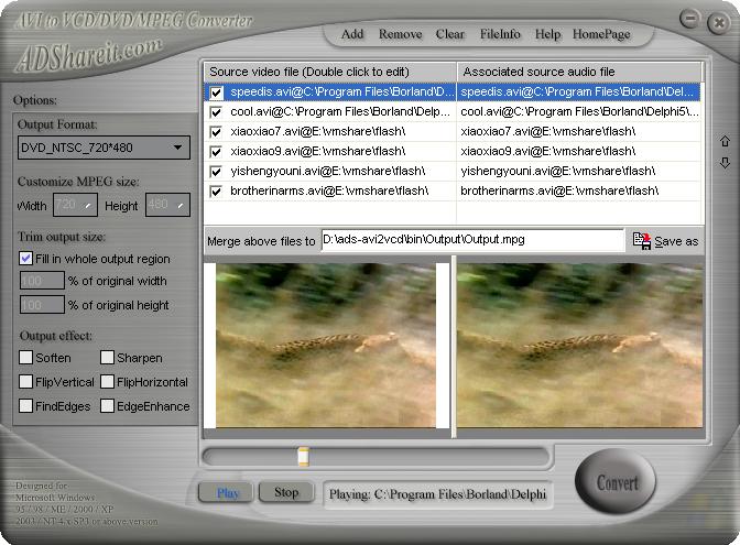 ADShareit AVI to VCD/DVD/MPEG Converter Screenshot