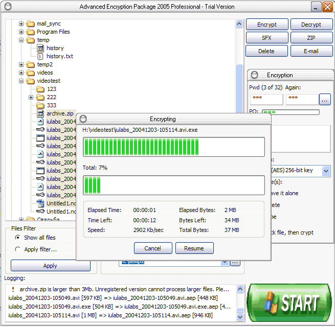 Advanced Encryption Package 2007 Professional Screenshot