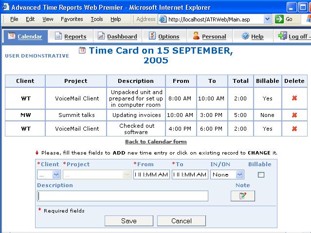 Advanced Time Reports Web Personal Screenshot