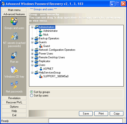 Advanced Windows Password Recovery Screenshot