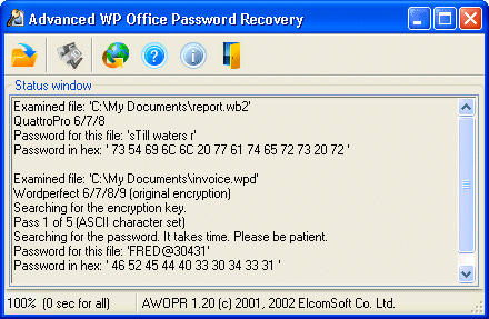 Advanced WordPerfect Office Password Recovery Screenshot