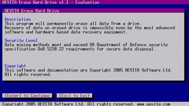 AEVITA Erase Hard Drive Screenshot