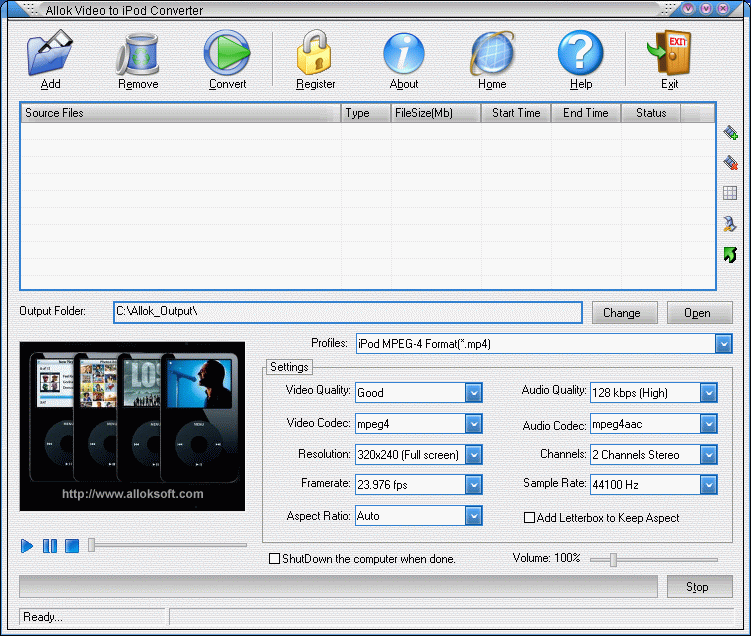 Allok Video to iPod Converter Screenshot
