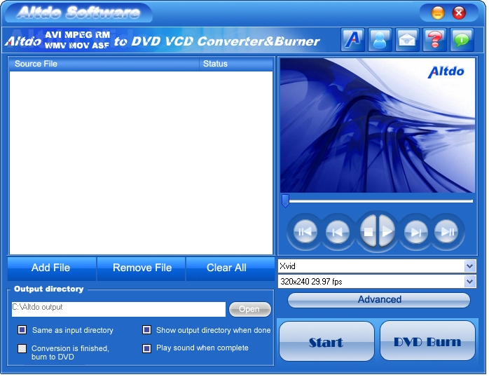 Altdo AVI MPEG RM WMV  to DVD Converter Screenshot