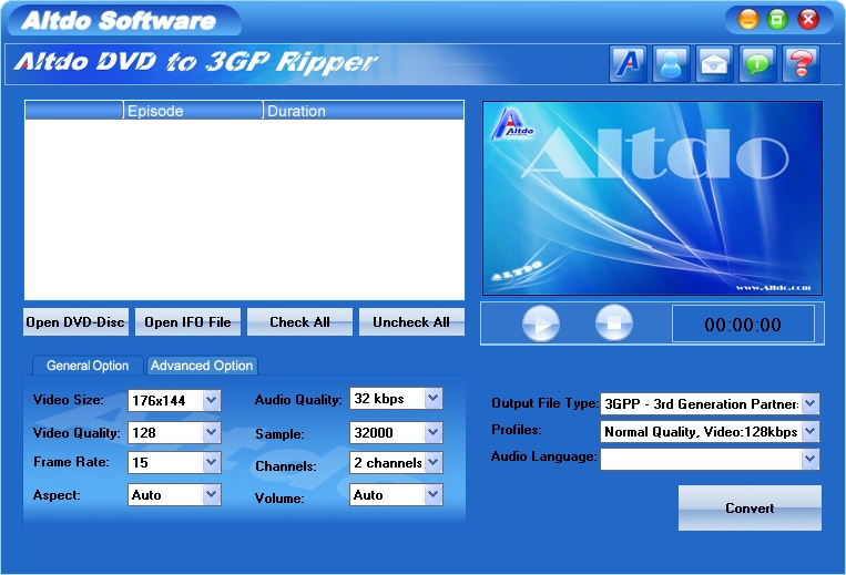 Altdo DVD to 3GP  Ripper Screenshot