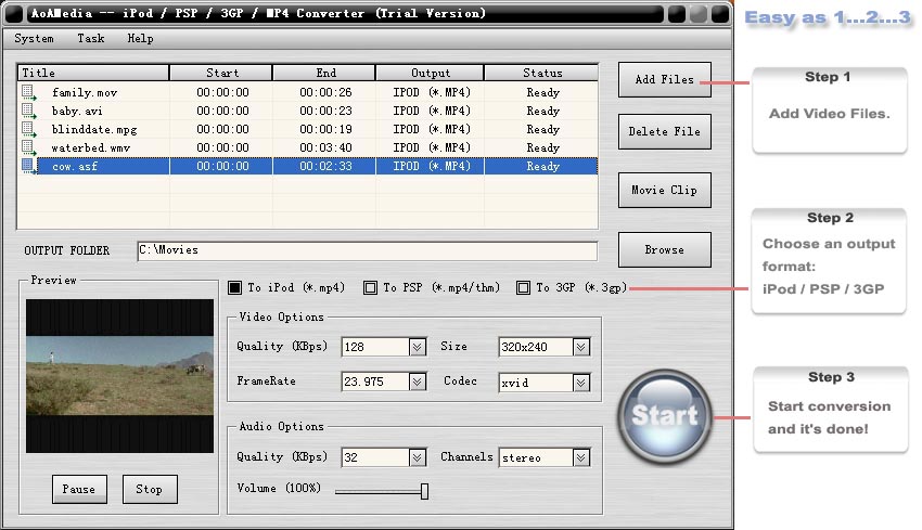 AoA iPod/PSP/3GP/MP4 Converter Screenshot