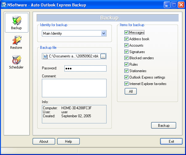 Auto Outlook Express Backup Screenshot