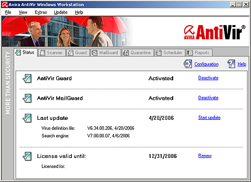 Avira AntiVir Windows Workstation Screenshot