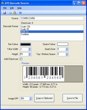 AVS Barcode Source Screenshot