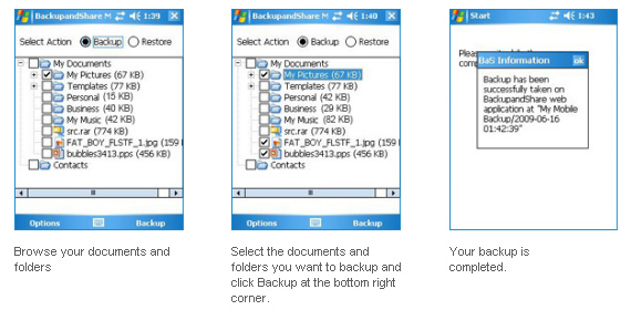 BackupandShare : Windows Mobile Backup Solution Screenshot