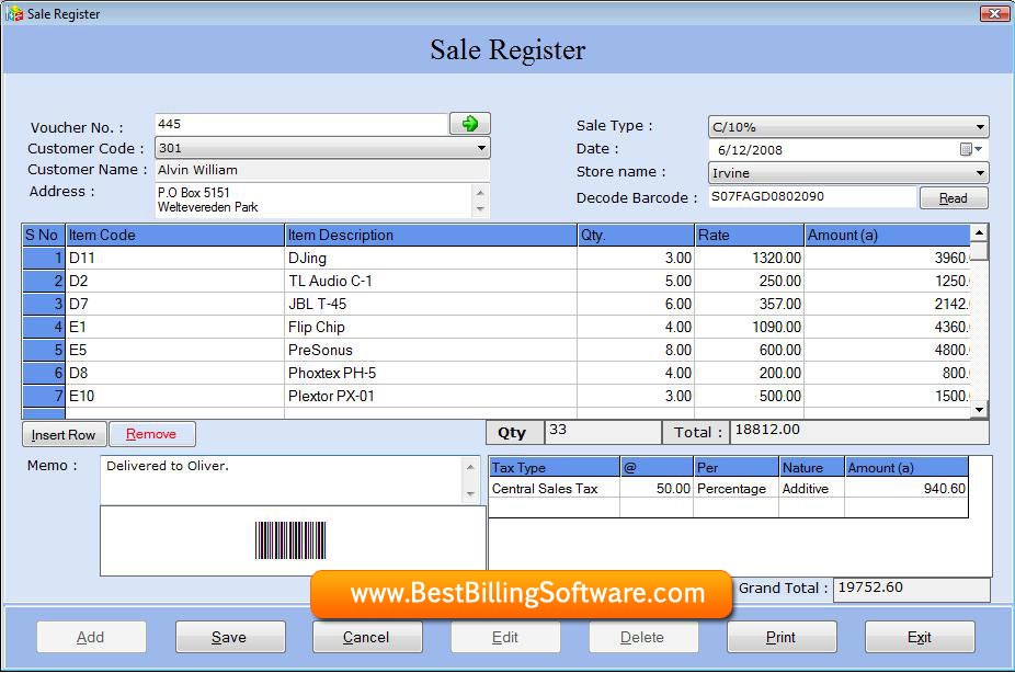 Billing Software Screenshot