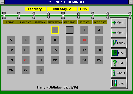 Calendar/Reminder Screenshot