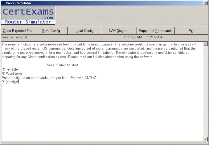 CertExams.com CCNA Network Simulator. Screenshot