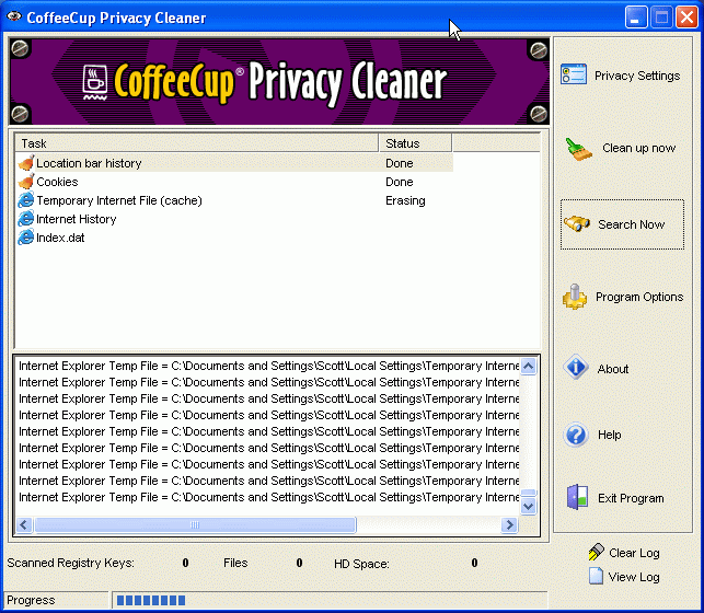 CoffeeCup Privacy Cleaner Screenshot