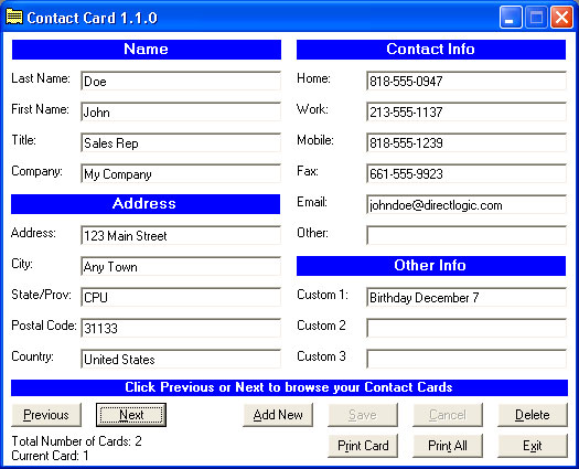 Contact Card Screenshot
