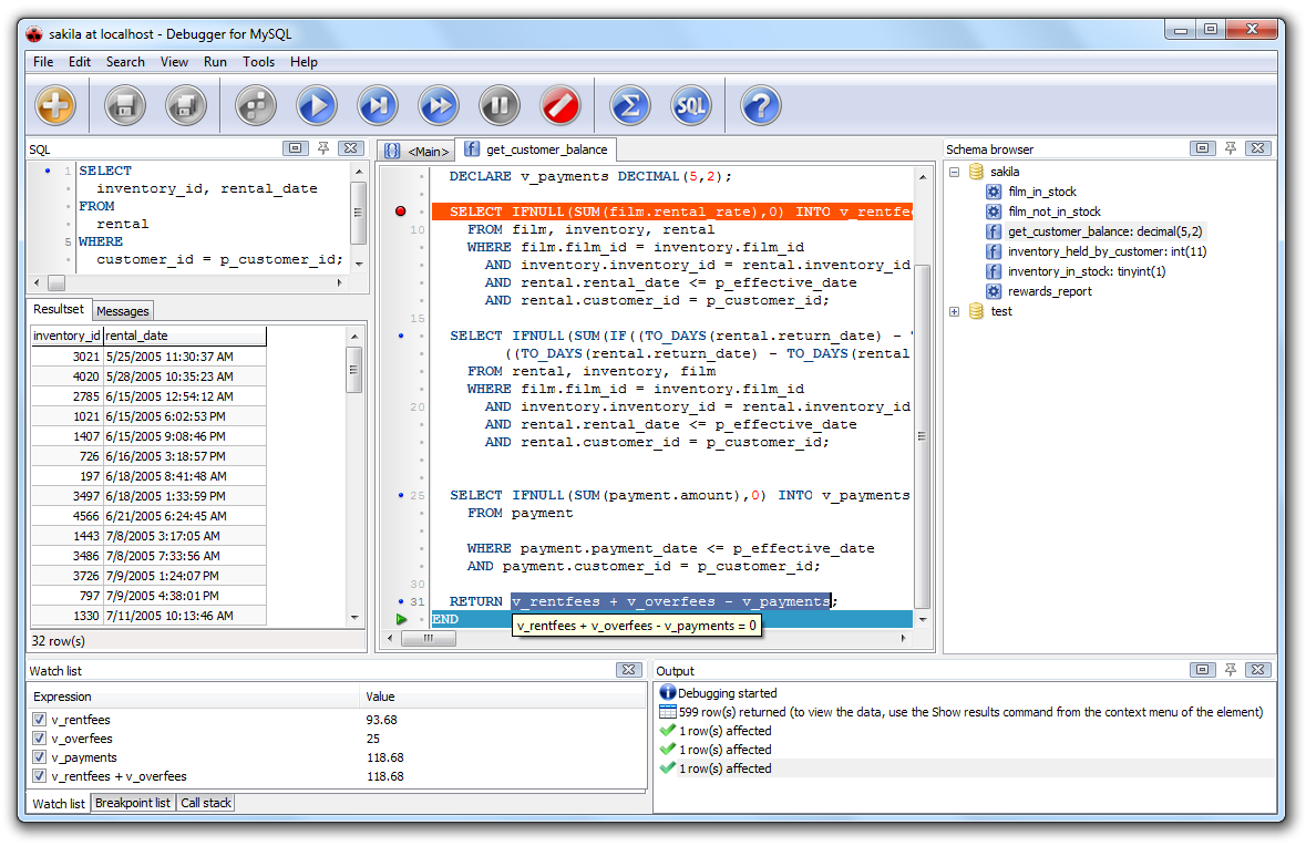 Debugger for MySQL Screenshot