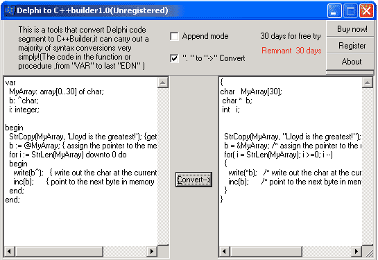 Delphi to C++ Builder Screenshot
