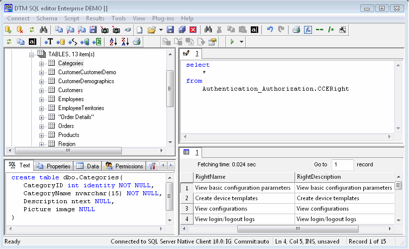 DTM SQL editor Screenshot