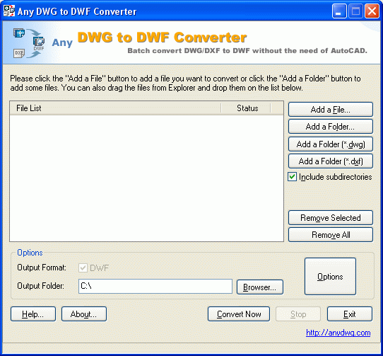 DWG to DWF Screenshot