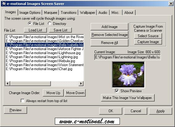 e-motional Images Screen Saver Screenshot