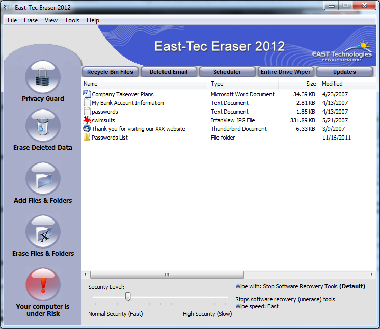 East-Tec Eraser Screenshot