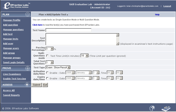 EPractize Labs Online Skill Assessment and Screening Software Screenshot