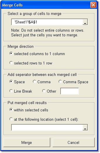 Excel Merge (Combine) Cells, Columns, Rows & Data Software Screenshot