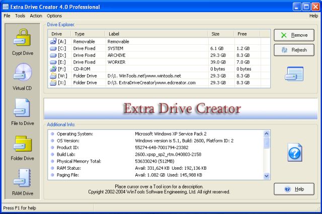 Extra Drive Creator Professional Screenshot