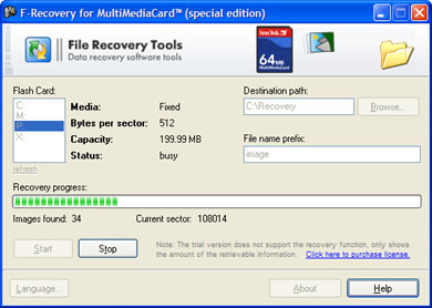 F-Recovery for MultiMediaCard Screenshot