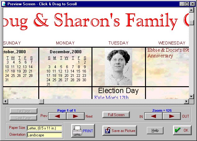Family Picture Calendar Screenshot