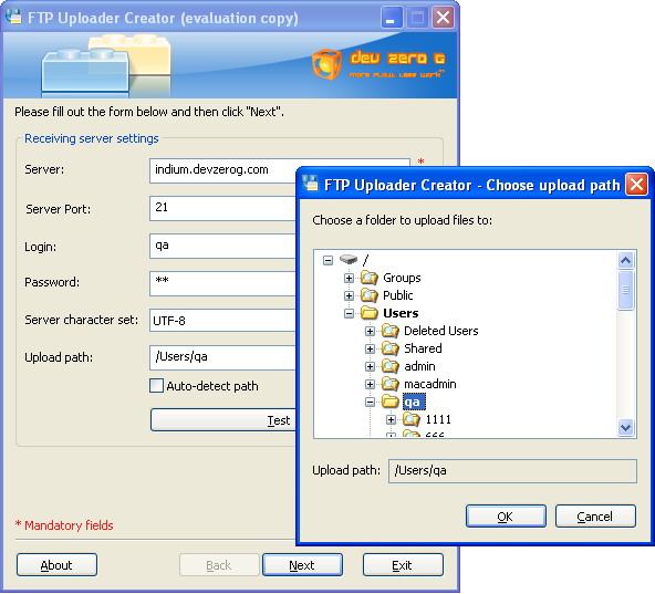 FTP Client Uploader Creator for Windows Screenshot