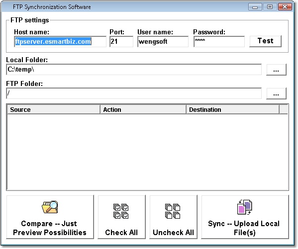 FTP Synchronization Software Screenshot