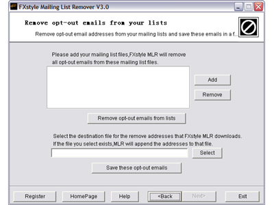 FXstyle Mailing List Remover Screenshot