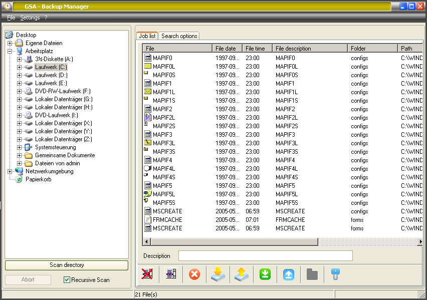 GSA Backup Manager Screenshot