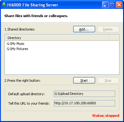 Hi6000 File Sharing Server Screenshot