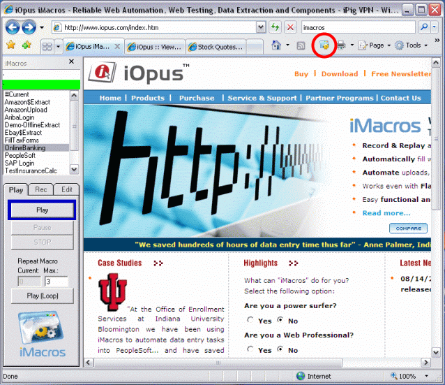 iMacros Web Automation and Web Testing Screenshot