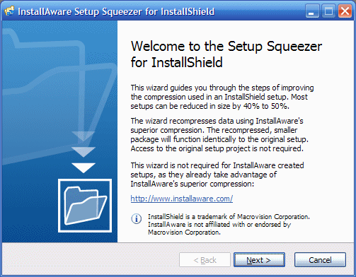 InstallAware Setup Squeezer for InstallShield Screenshot