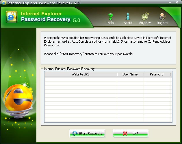 Internet Explorer Password Recovery Screenshot