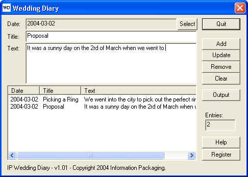IP Wedding Diary Screenshot