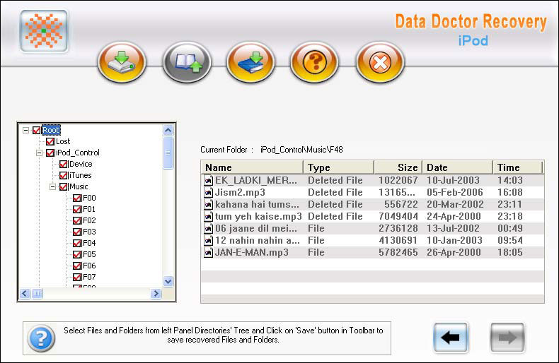 iPod Deleted Files Restore Screenshot