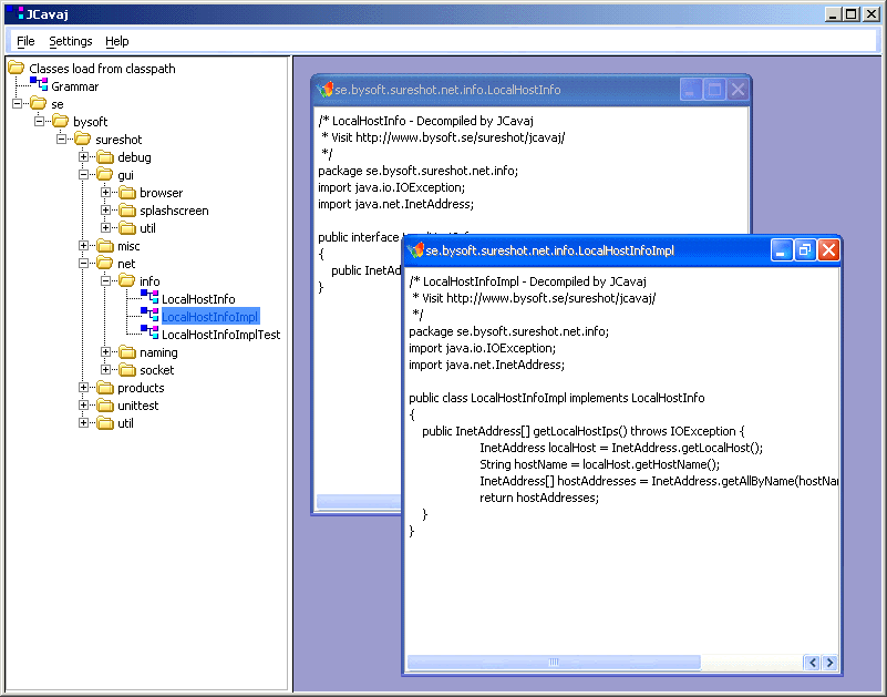 JCavaj Java Decompiler Screenshot