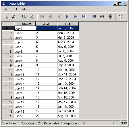 JDataGrid Database Edition Screenshot