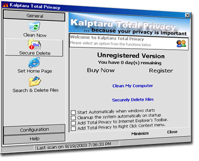 Kalptaru's Total Privacy Screenshot