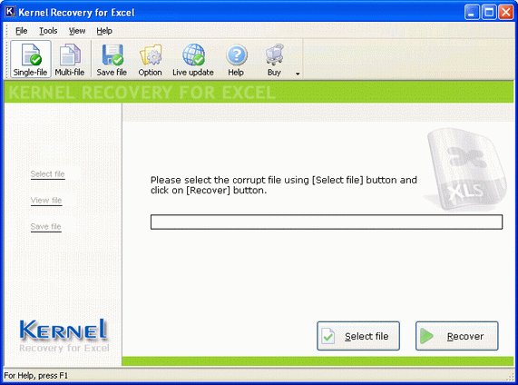 Kernel Excel File Recovery Software Screenshot